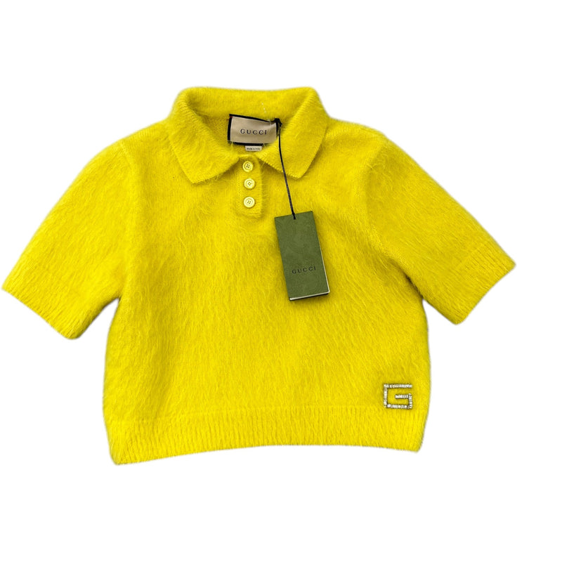 Women's Mohair Crystal-Embellished Logo Polo Shirt Yellow Size M