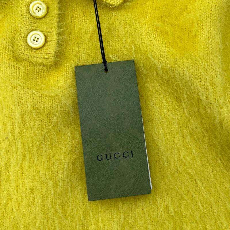Women's Mohair Crystal-Embellished Logo Polo Shirt Yellow Size M