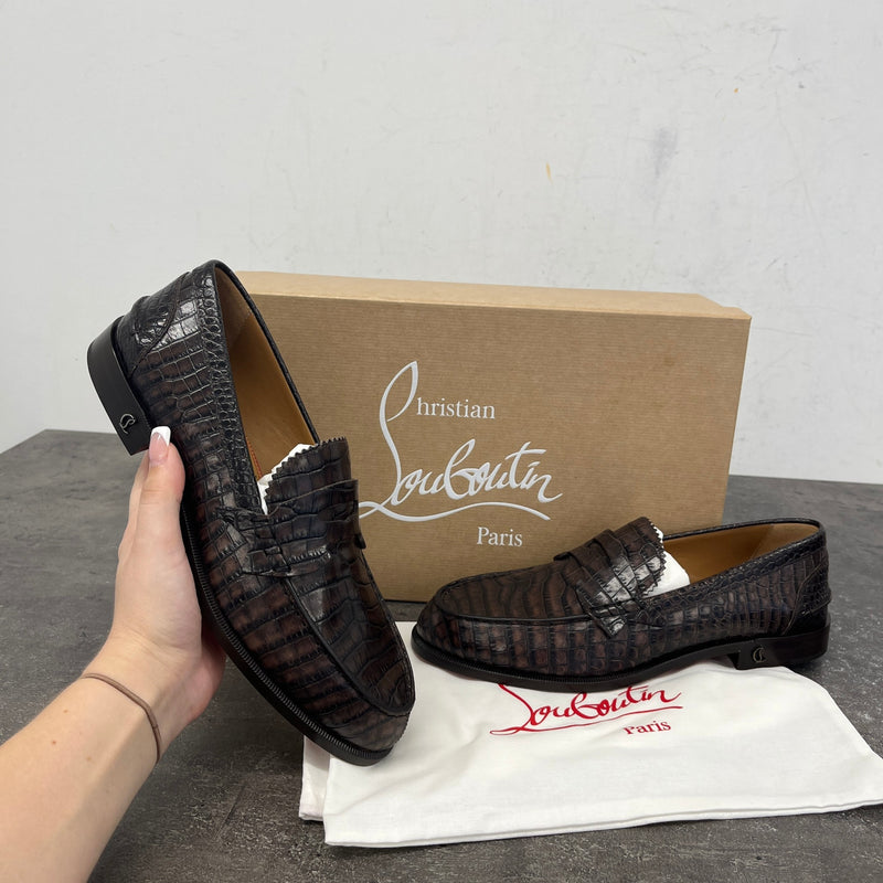 Men's No Penny Mini Croc Loafers Brown Size UK 6 / EU 40