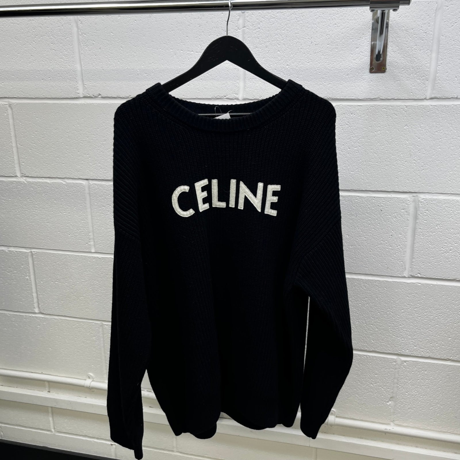 Men's Ribbed Wool Logo Jumper Black Size M - Photo 8