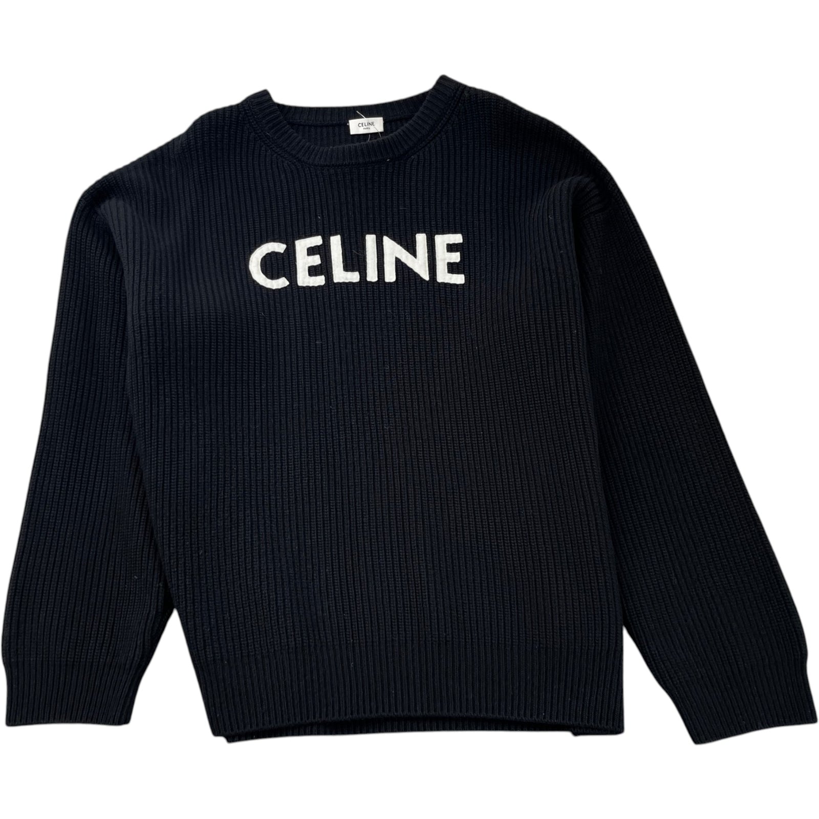 Men's Ribbed Wool Logo Jumper Black Size M - Photo 1