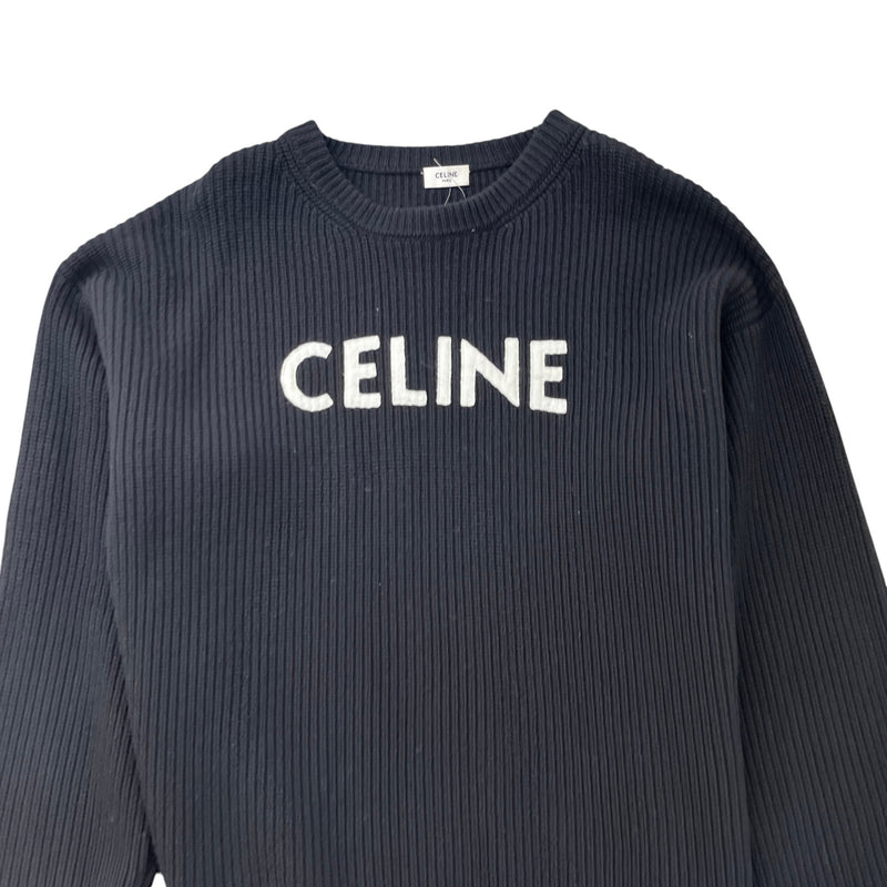 Men's Ribbed Wool Logo Jumper Black Size M