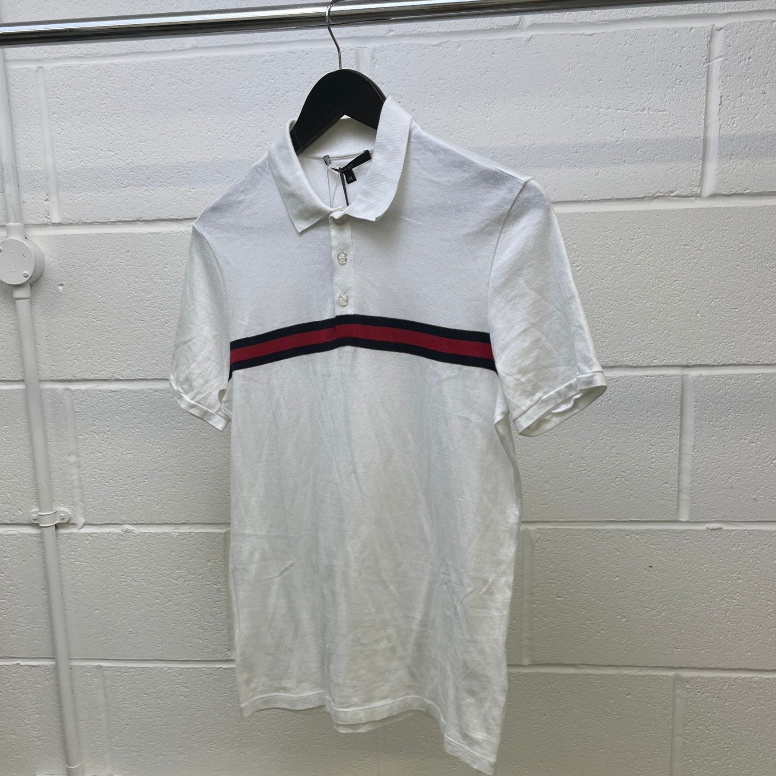 Men's Web Stripe Polo Shirt White Size M - Photo 9