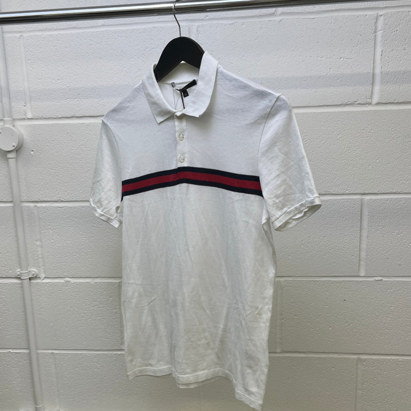 Men's Web Stripe Polo Shirt White Size M