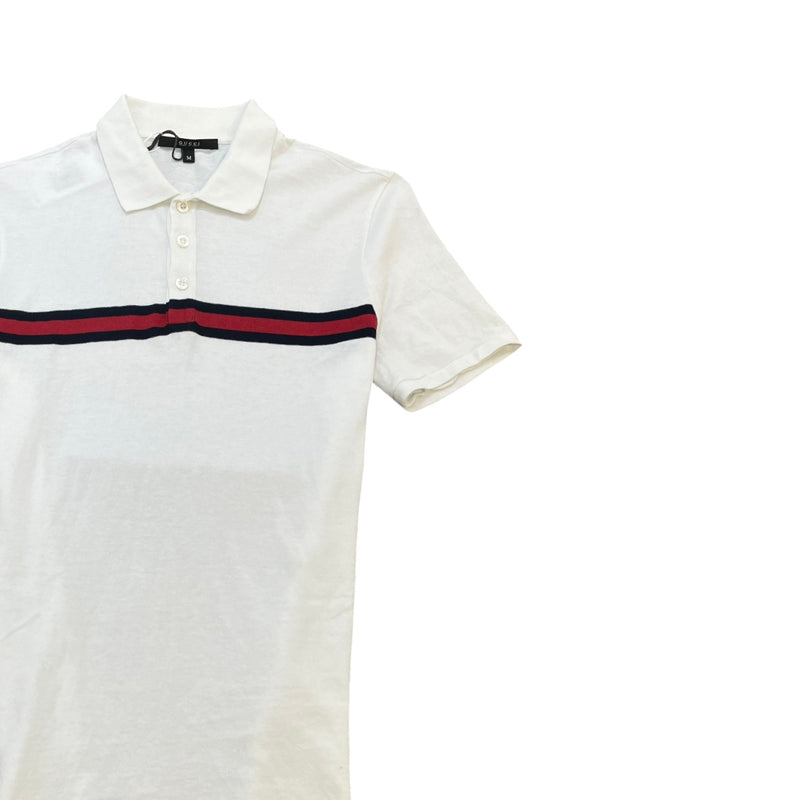 Men's Web Stripe Polo Shirt White Size M