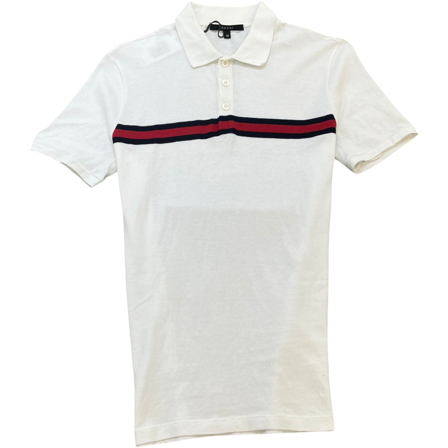 Men's Web Stripe Polo Shirt White Size M - Photo 1