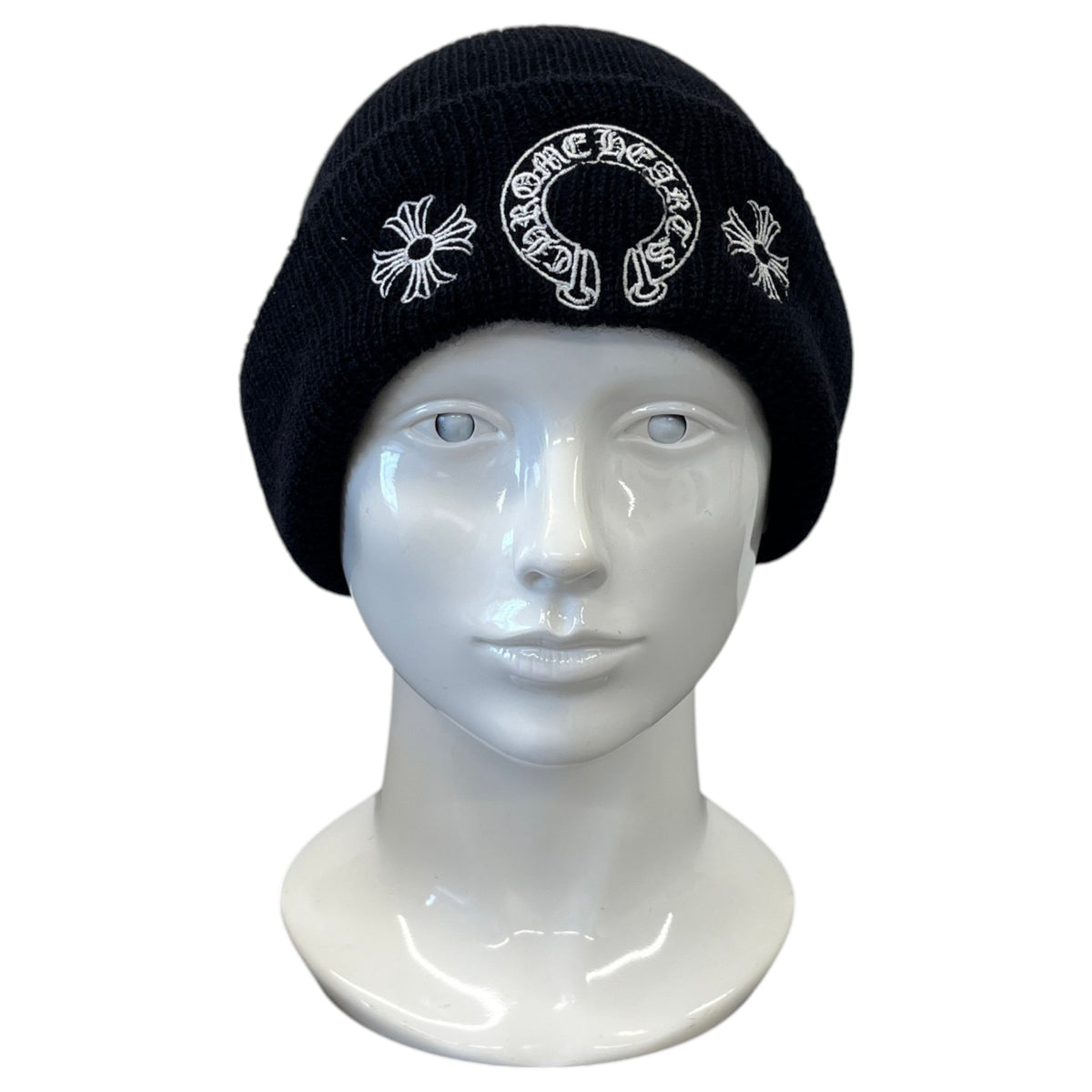 Men's Embroidered Logo Knit Beanie Black - Photo 2