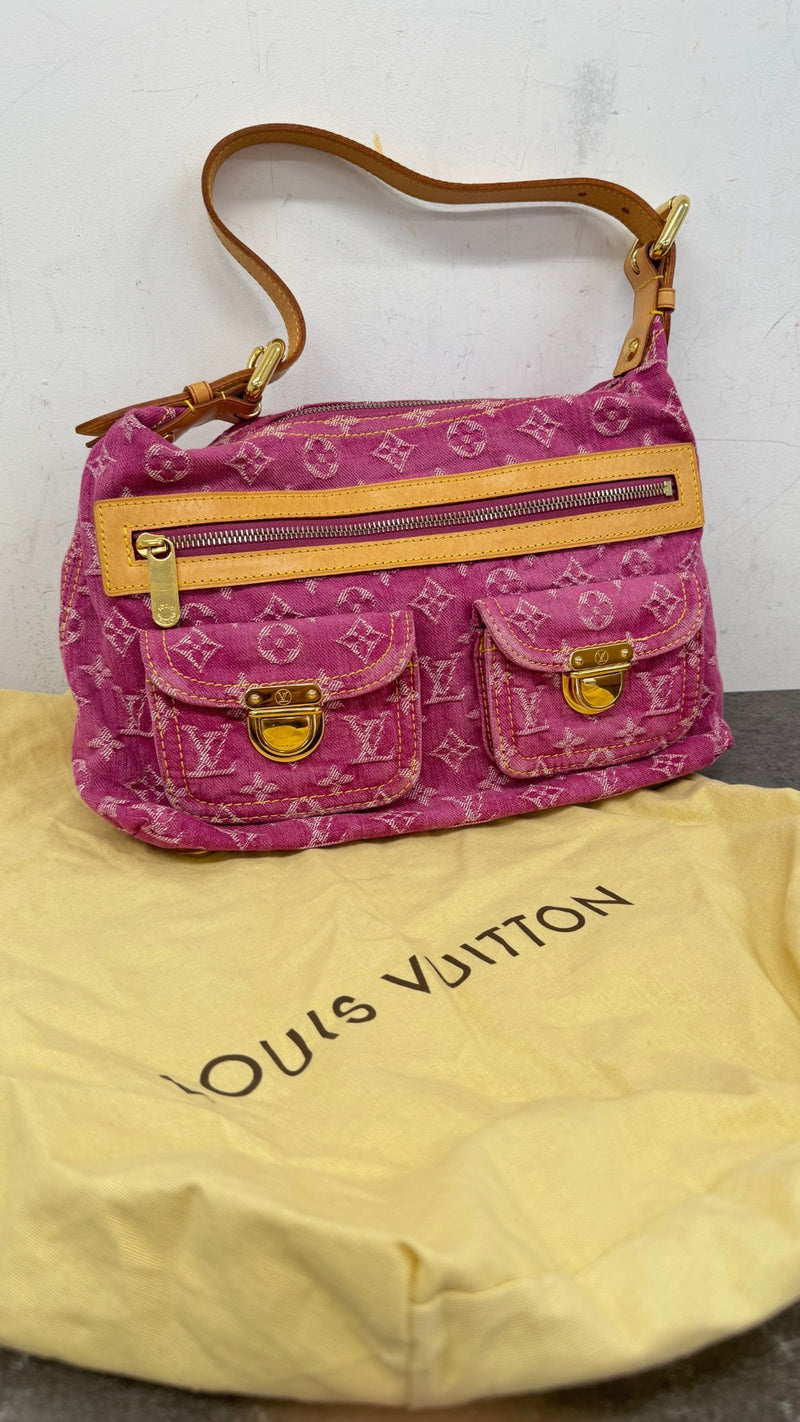 Women's Monogram Denim Baggy Pm Handbag Pink