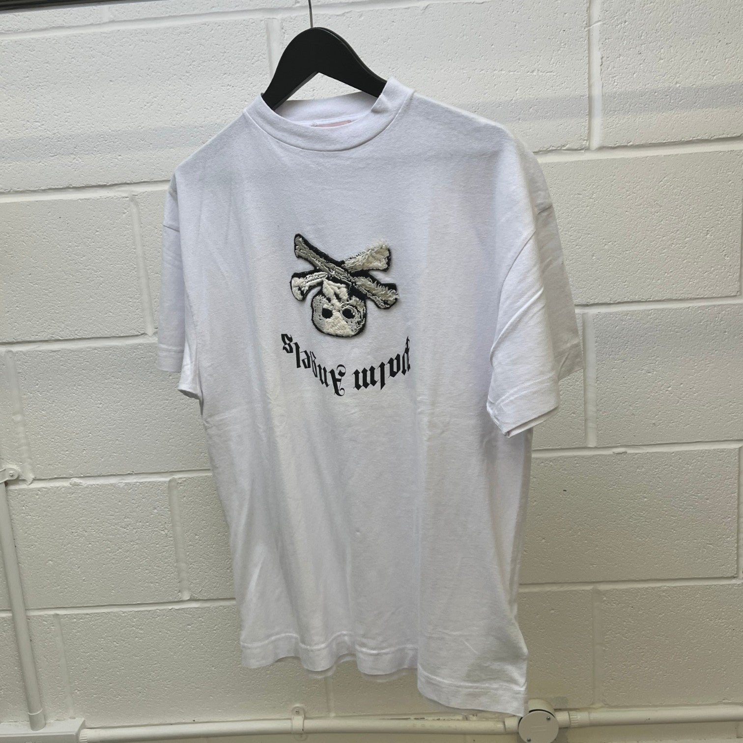 Men's Skull Patch T-Shirt White Size S - Photo 8