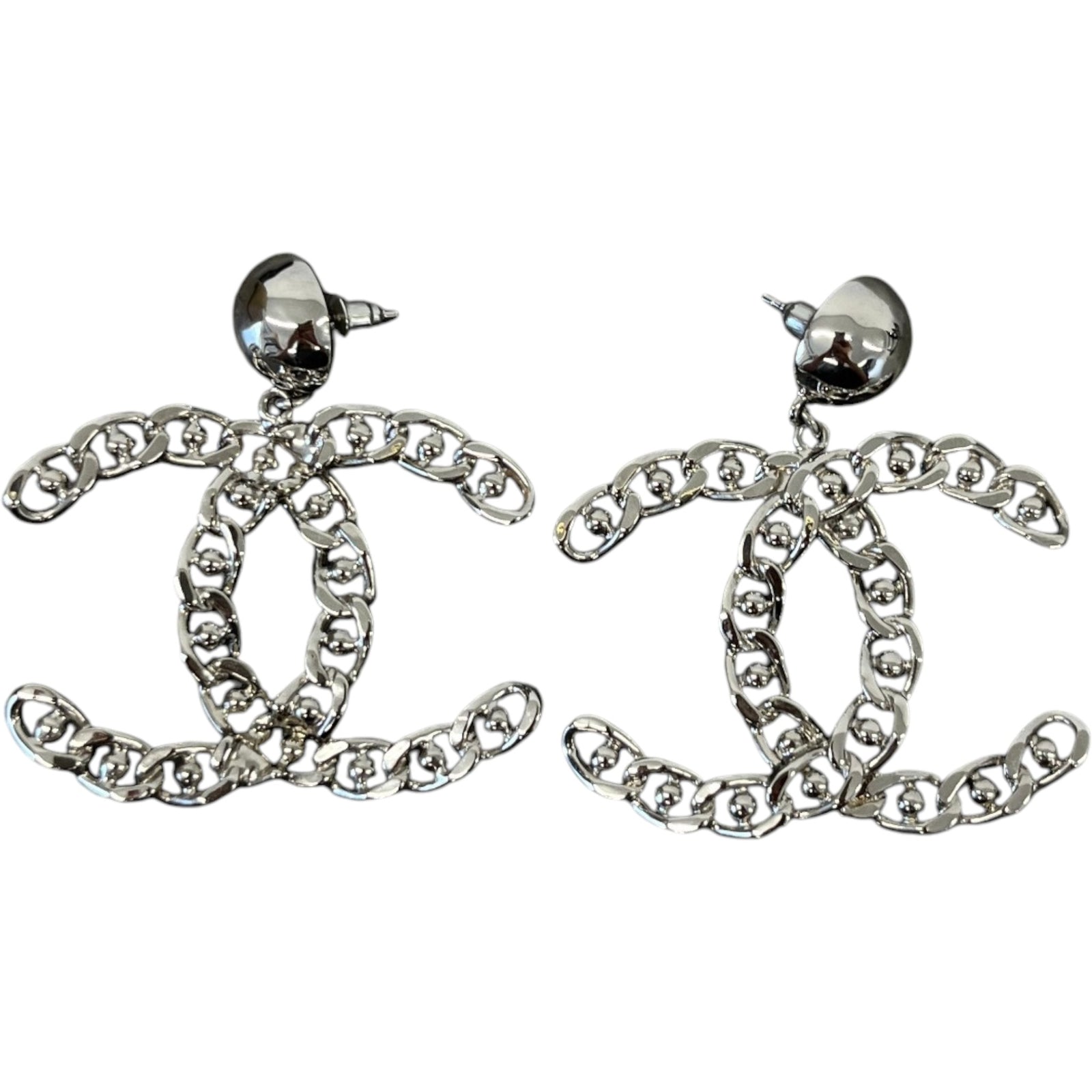 Women's 22A Cc Chain Chained Stud Large Drop Earrings Silver - Photo 1