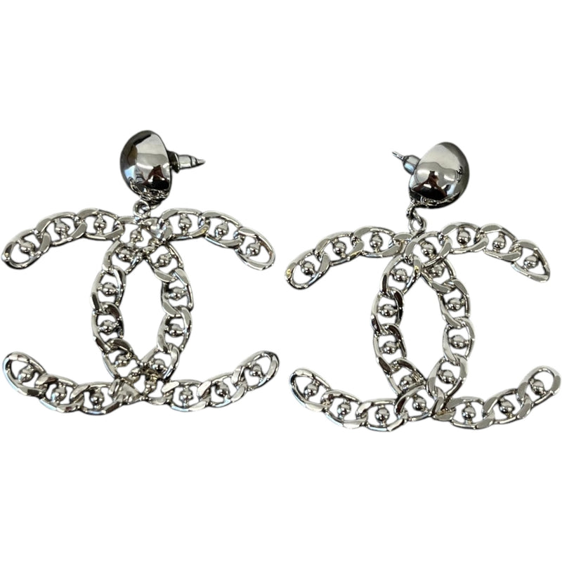 Women's 22A Cc Chain Chained Stud Large Drop Earrings Silver