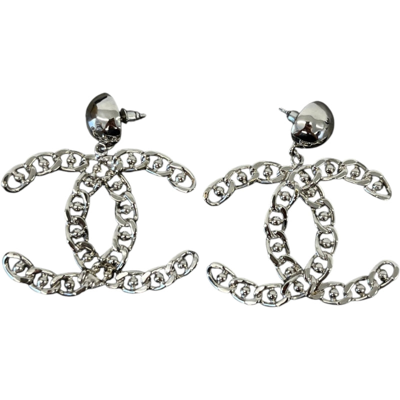 Women's 22A Cc Chain Chained Stud Large Drop Earrings Silver