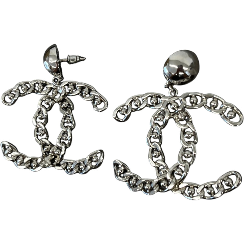 Women's 22A Cc Chain Chained Stud Large Drop Earrings Silver