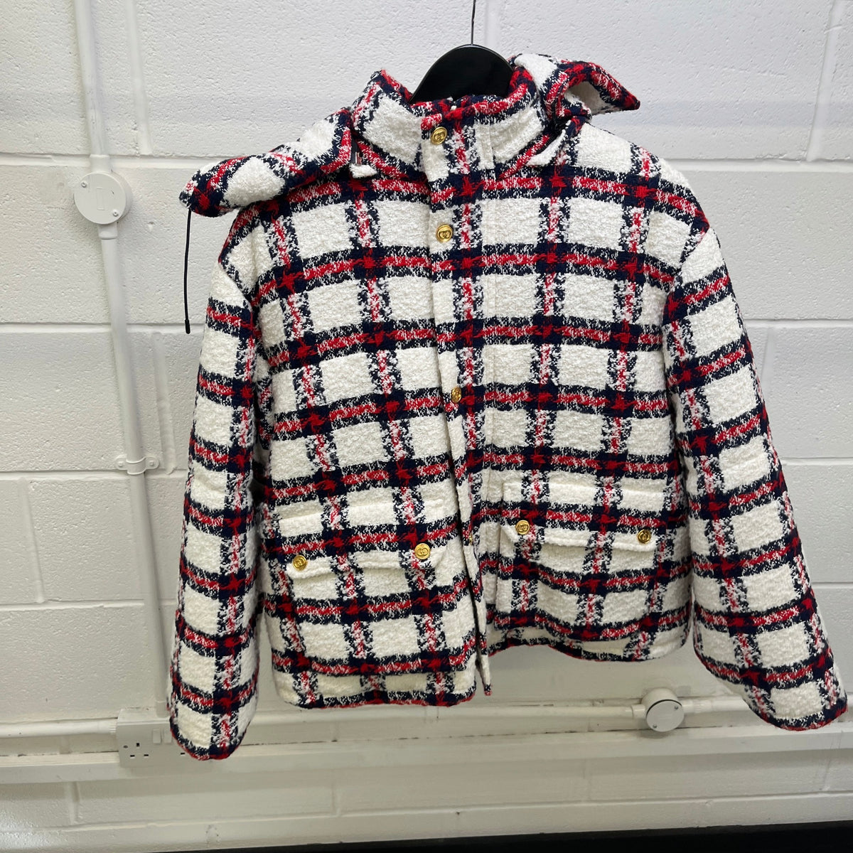 Women's Tweed Plaid Check Down Jacket White Size M / UK 10 - Photo 7