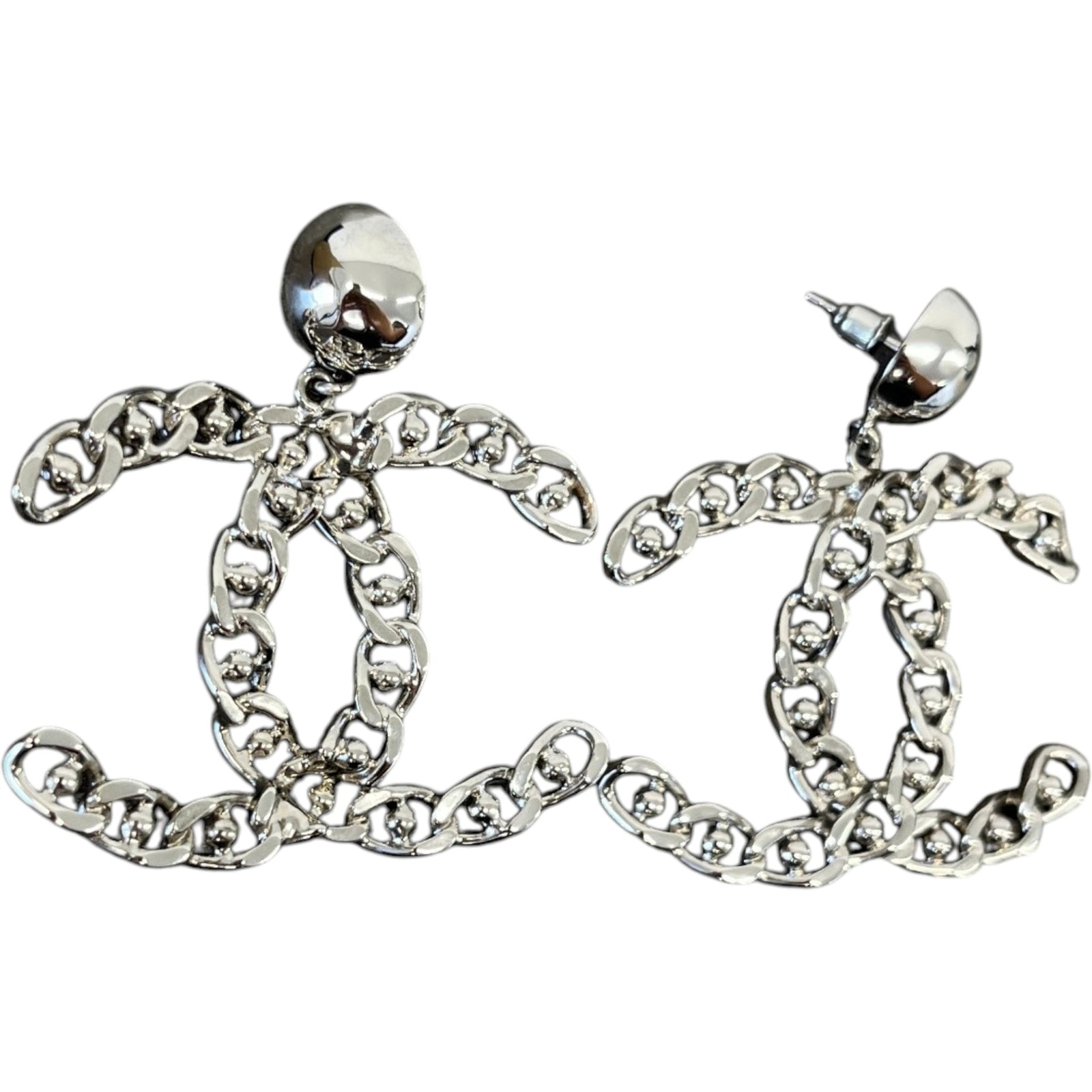 Women's 22A Cc Chain Chained Stud Large Drop Earrings Silver - Photo 2