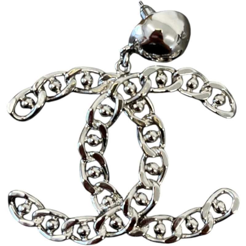 Women's 22A Cc Chain Chained Stud Large Drop Earrings Silver