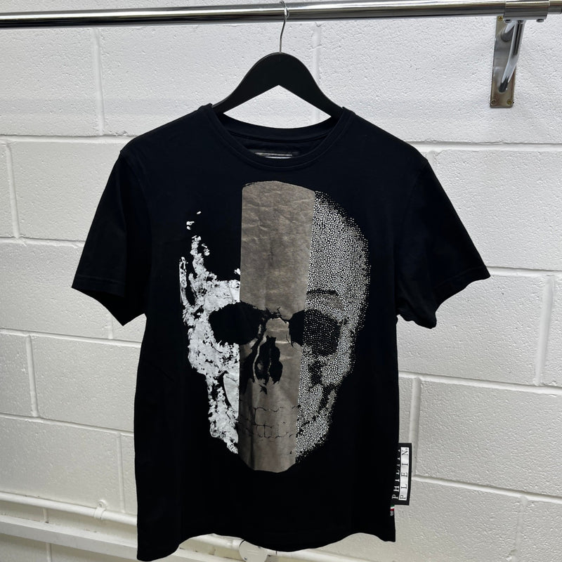 Men's Rhinestone Embellished Skull T-Shirt Black Size L