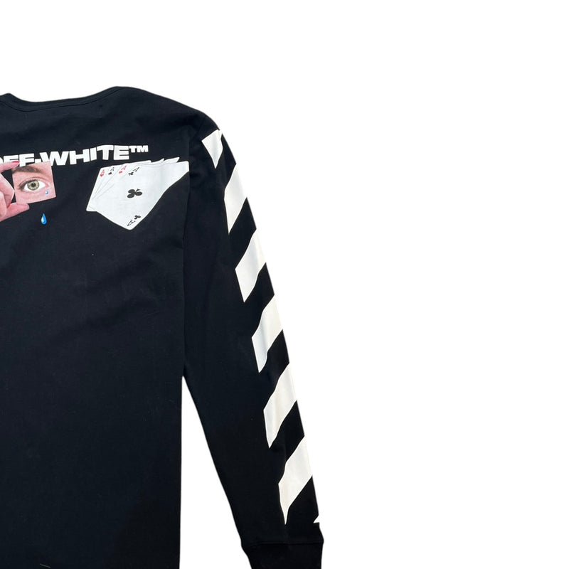 Men's Hand Card Print Long Sleeve T-Shirt Black Size S