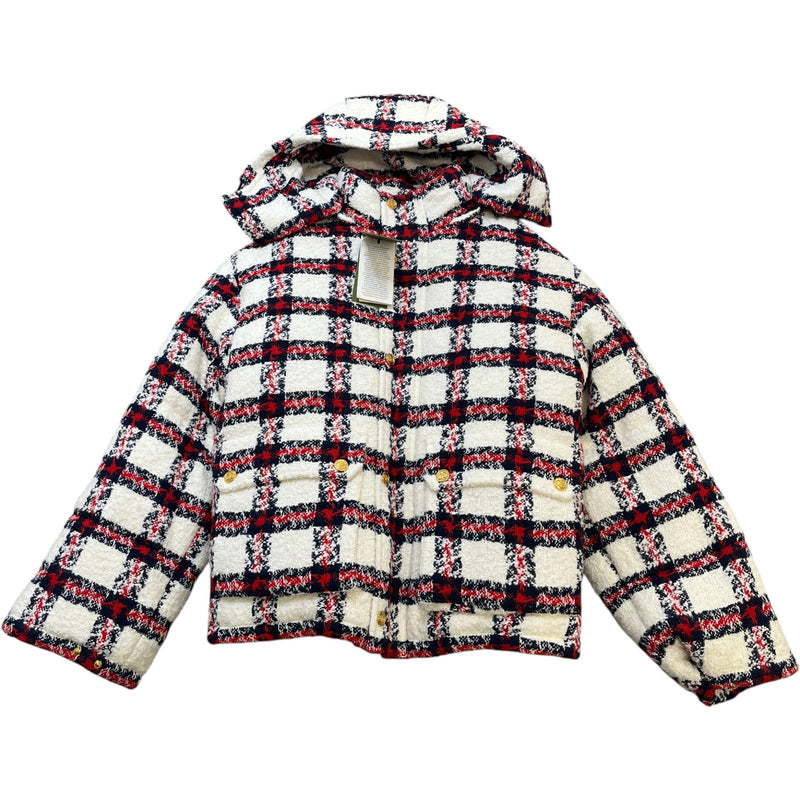 Women's Tweed Plaid Check Down Jacket White Size M / UK 10