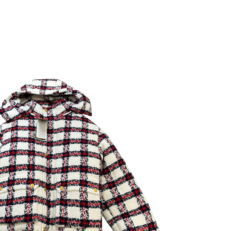 Women's Tweed Plaid Check Down Jacket White Size M / UK 10