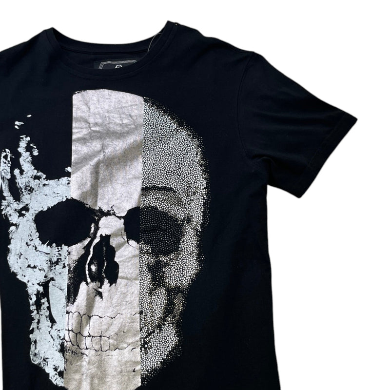 Men's Rhinestone Embellished Skull T-Shirt Black Size L