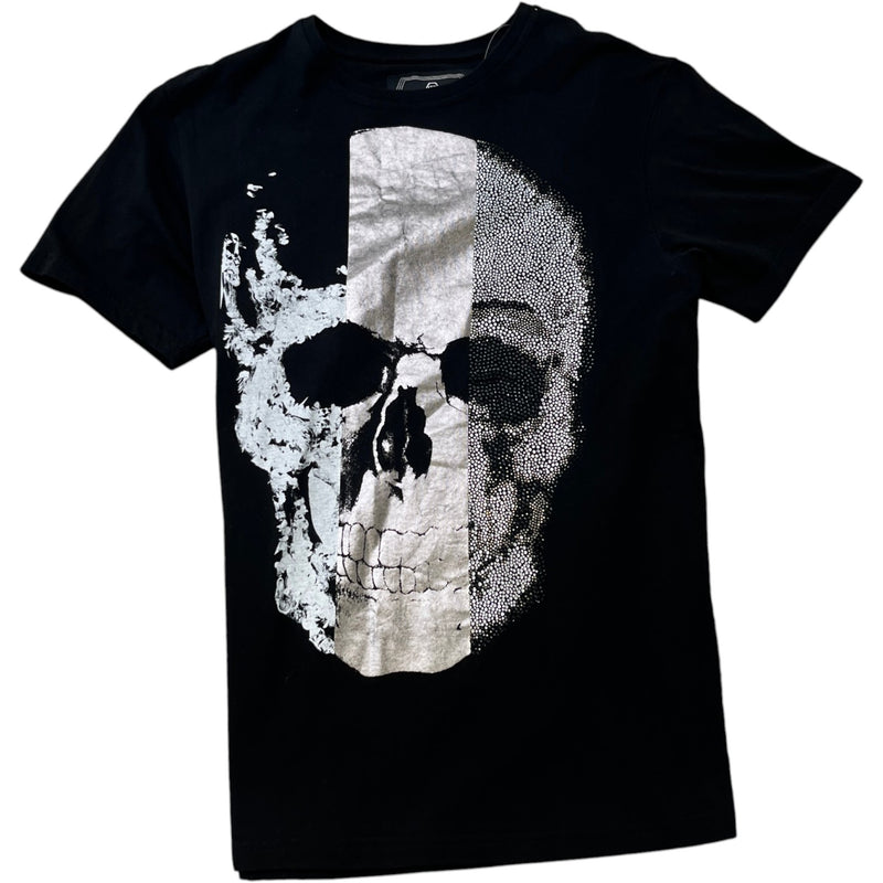 Men's Rhinestone Embellished Skull T-Shirt Black Size L