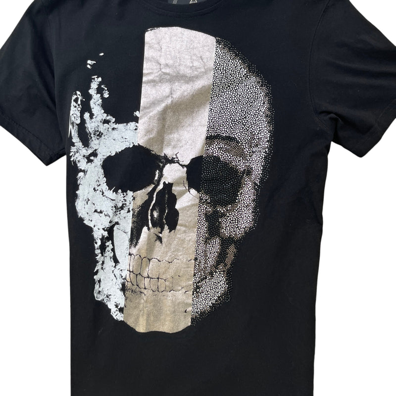 Men's Rhinestone Embellished Skull T-Shirt Black Size L