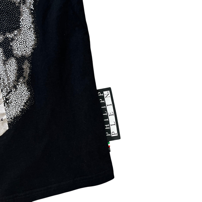 Men's Rhinestone Embellished Skull T-Shirt Black Size L