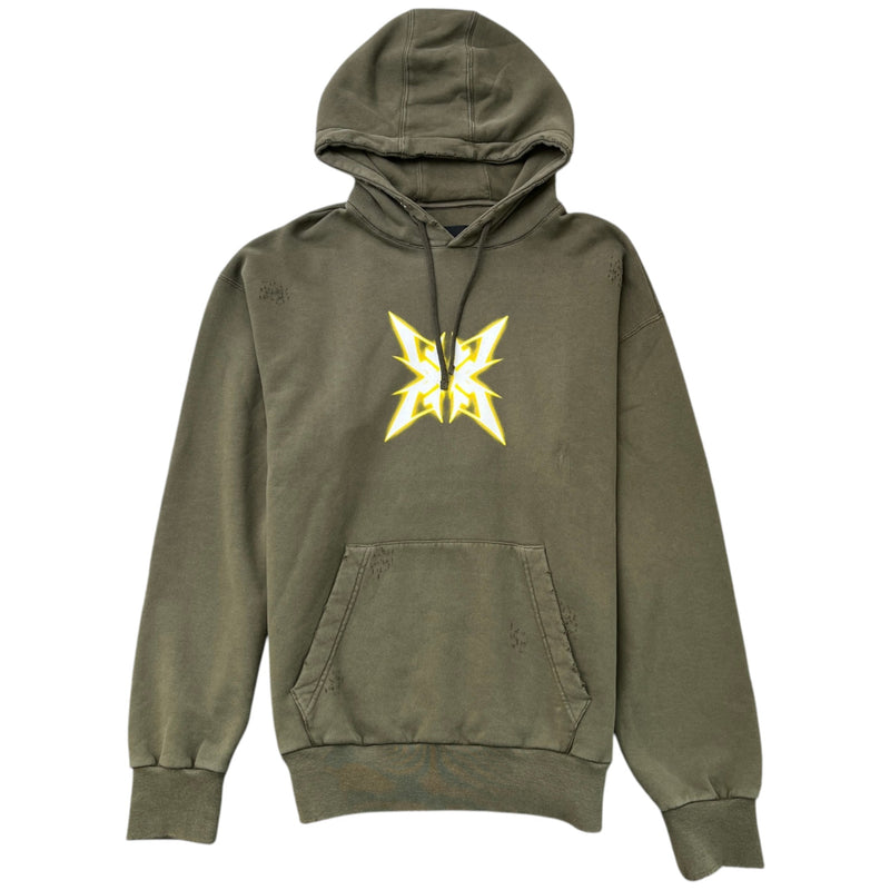 Men's Distressed Logo Hoodie Khaki Size M