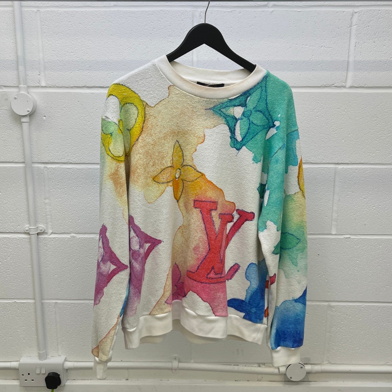 Men's Watercolor Giant Monogram Sweatshirt White Size L - Photo 9