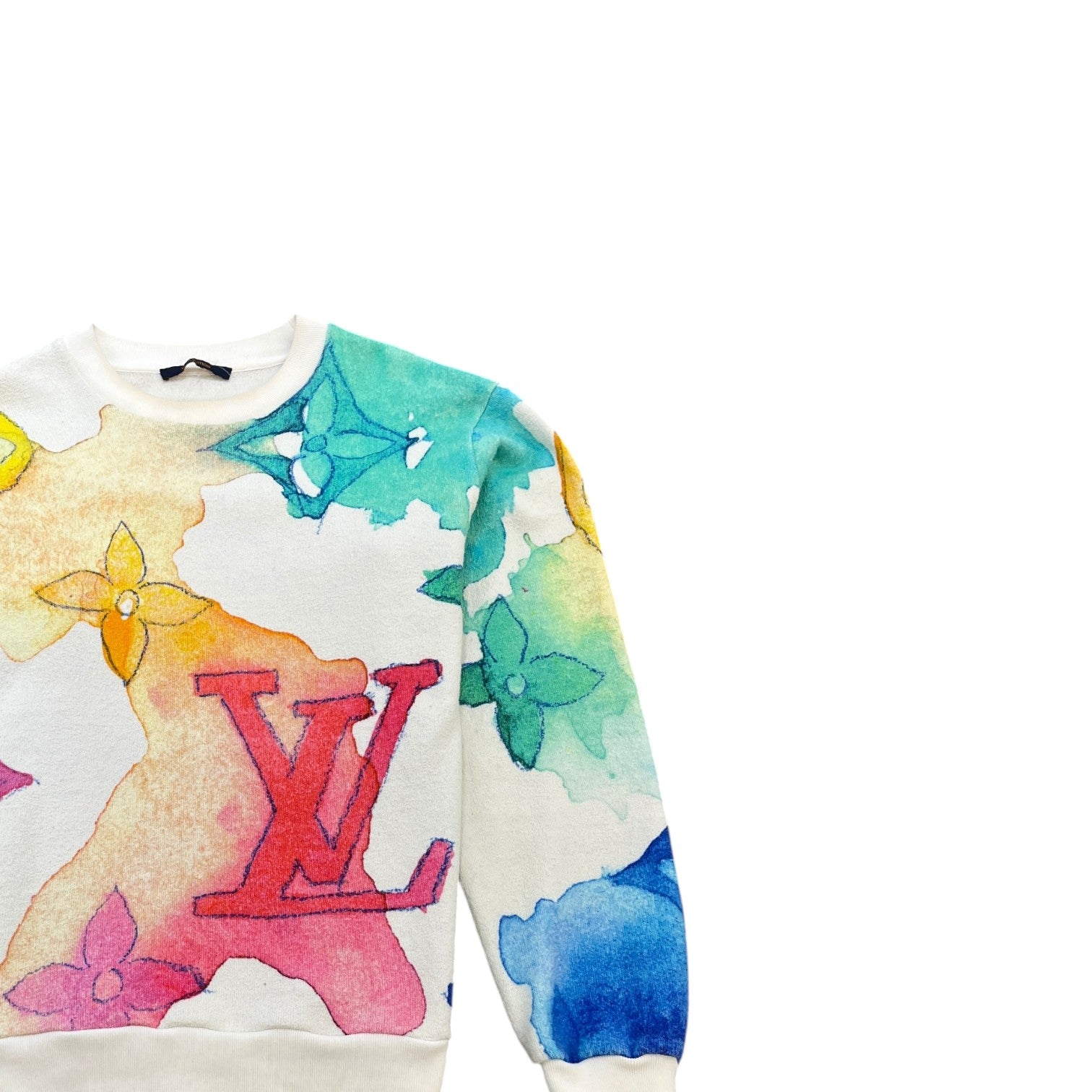 Men's Watercolor Giant Monogram Sweatshirt White Size L - Photo 3