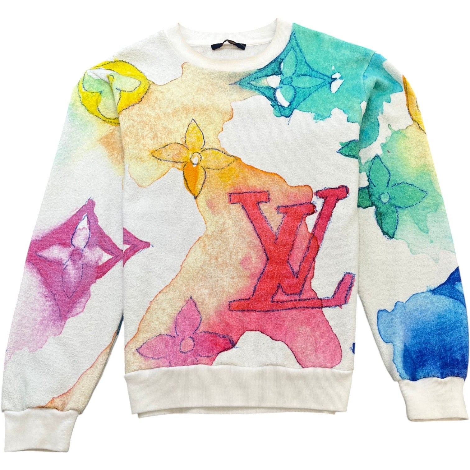 Men's Watercolor Giant Monogram Sweatshirt White Size L - Photo 1