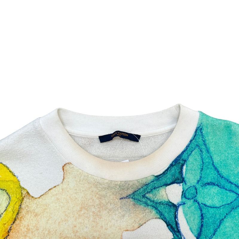 Men's Watercolor Giant Monogram Sweatshirt White Size L