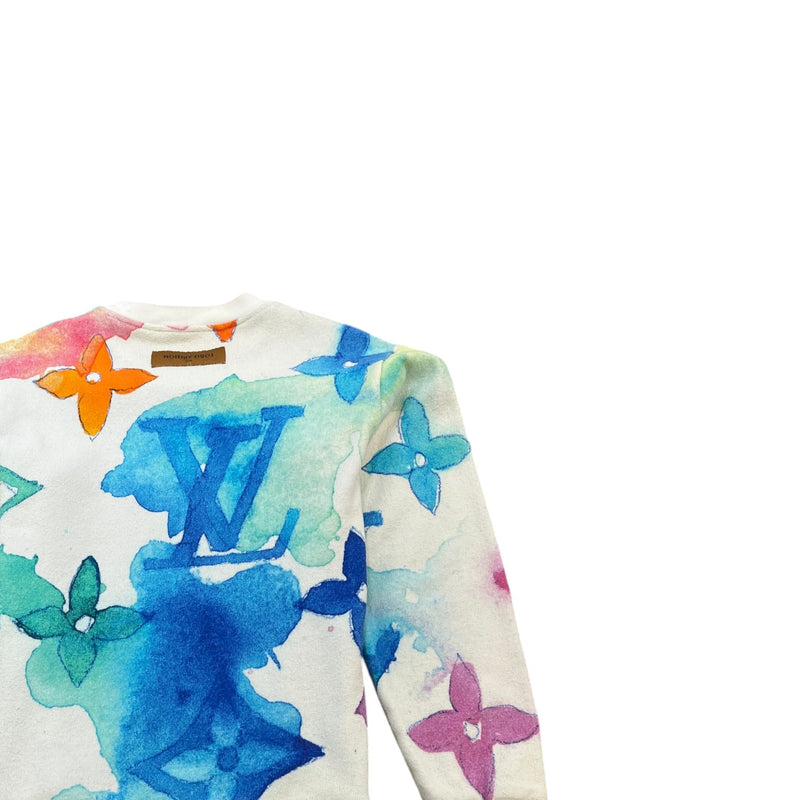 Men's Watercolor Giant Monogram Sweatshirt White Size L