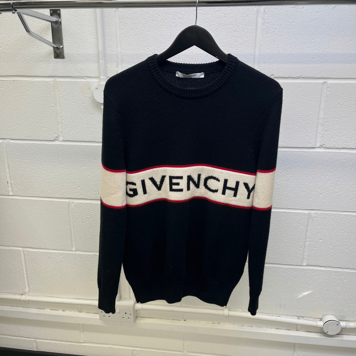Men's Stripe Logo Knit Sweatshirt Black Size S - Photo 6