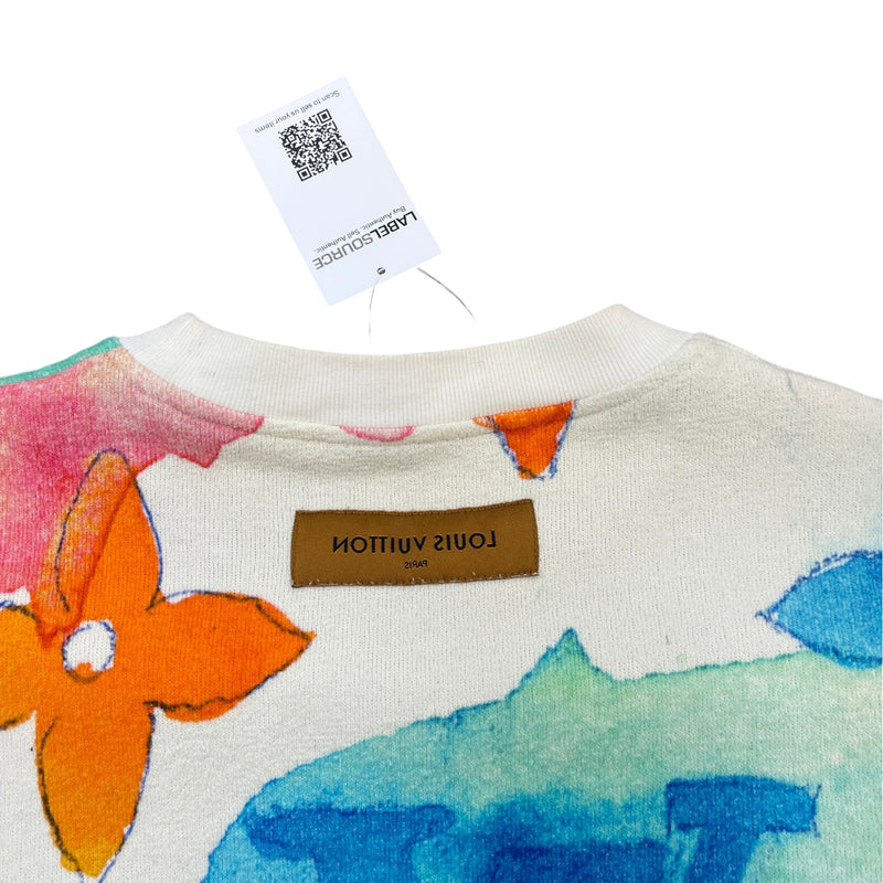 Men's Watercolor Giant Monogram Sweatshirt White Size L