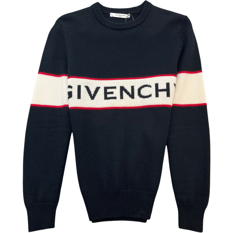 Men's Stripe Logo Knit Sweatshirt Black Size S