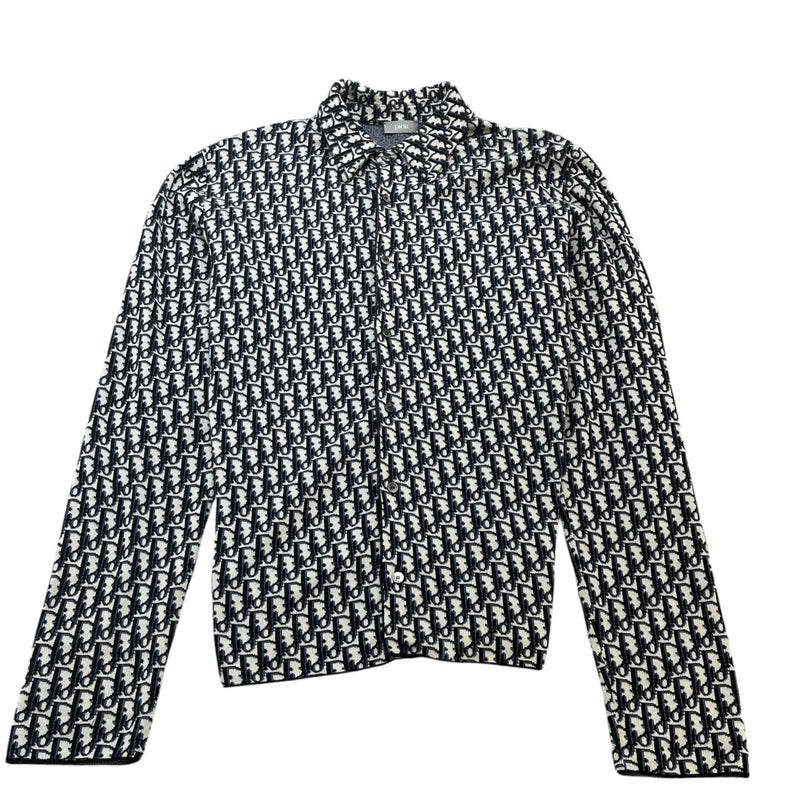 Men's Oblique Long Sleeve Shirt Navy Size M