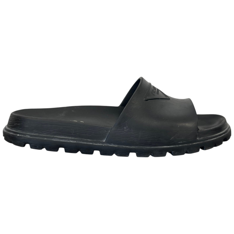 Men's Prada Triangle Logo Pool Slides Black Size UK 9 / EU 43