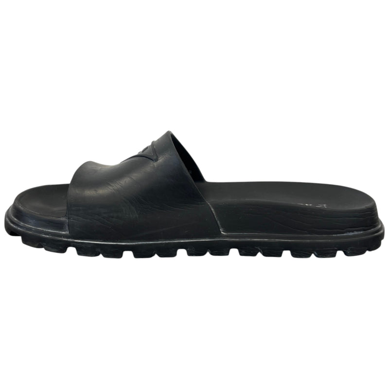 Men's Prada Triangle Logo Pool Slides Black Size UK 9 / EU 43