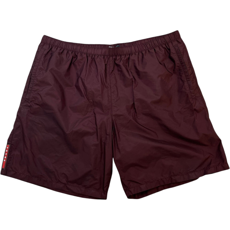 Men's Nylon Tab Logo Swim Shorts Burgundy Size XL / W36