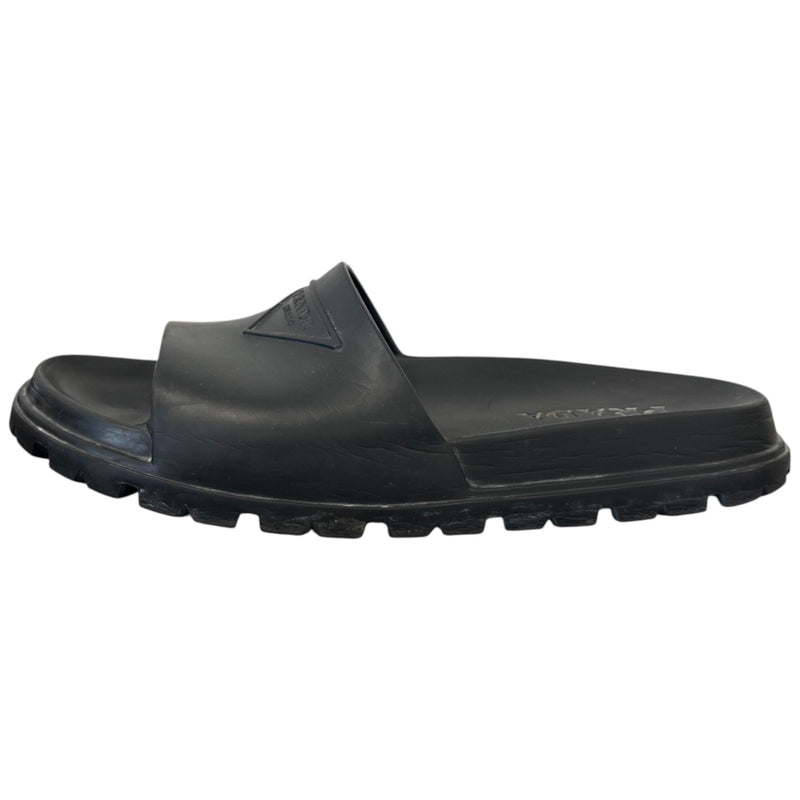 Men's Prada Triangle Logo Pool Slides Black Size UK 9 / EU 43
