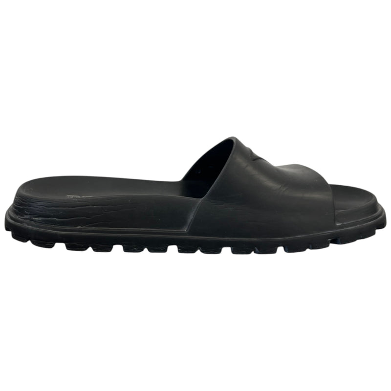 Men's Prada Triangle Logo Pool Slides Black Size UK 9 / EU 43