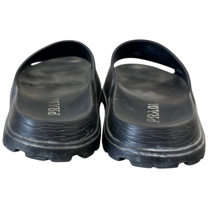 Men's Prada Triangle Logo Pool Slides Black Size UK 9 / EU 43