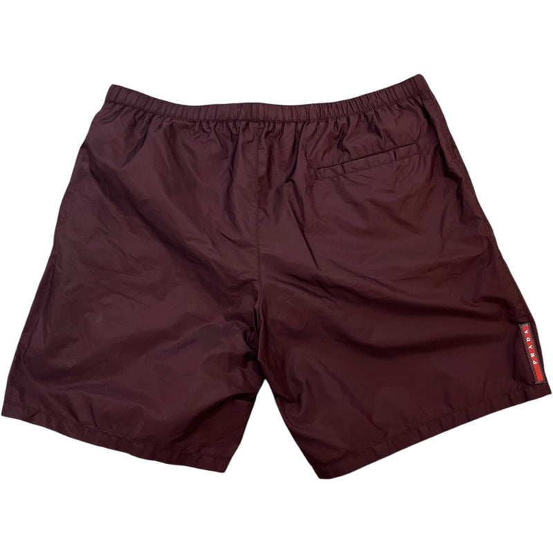 Men's Nylon Tab Logo Swim Shorts Burgundy Size XL / W36