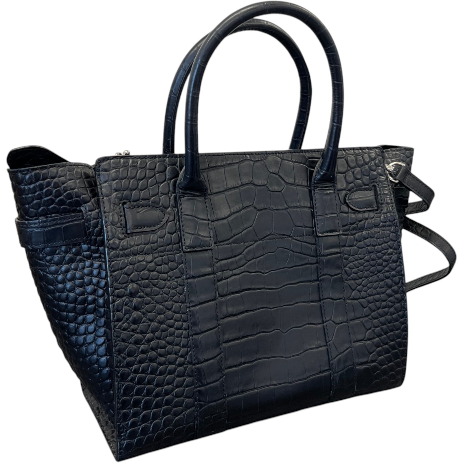 Women's Small Zipped Bayswater Croc Bag Black - Photo 8
