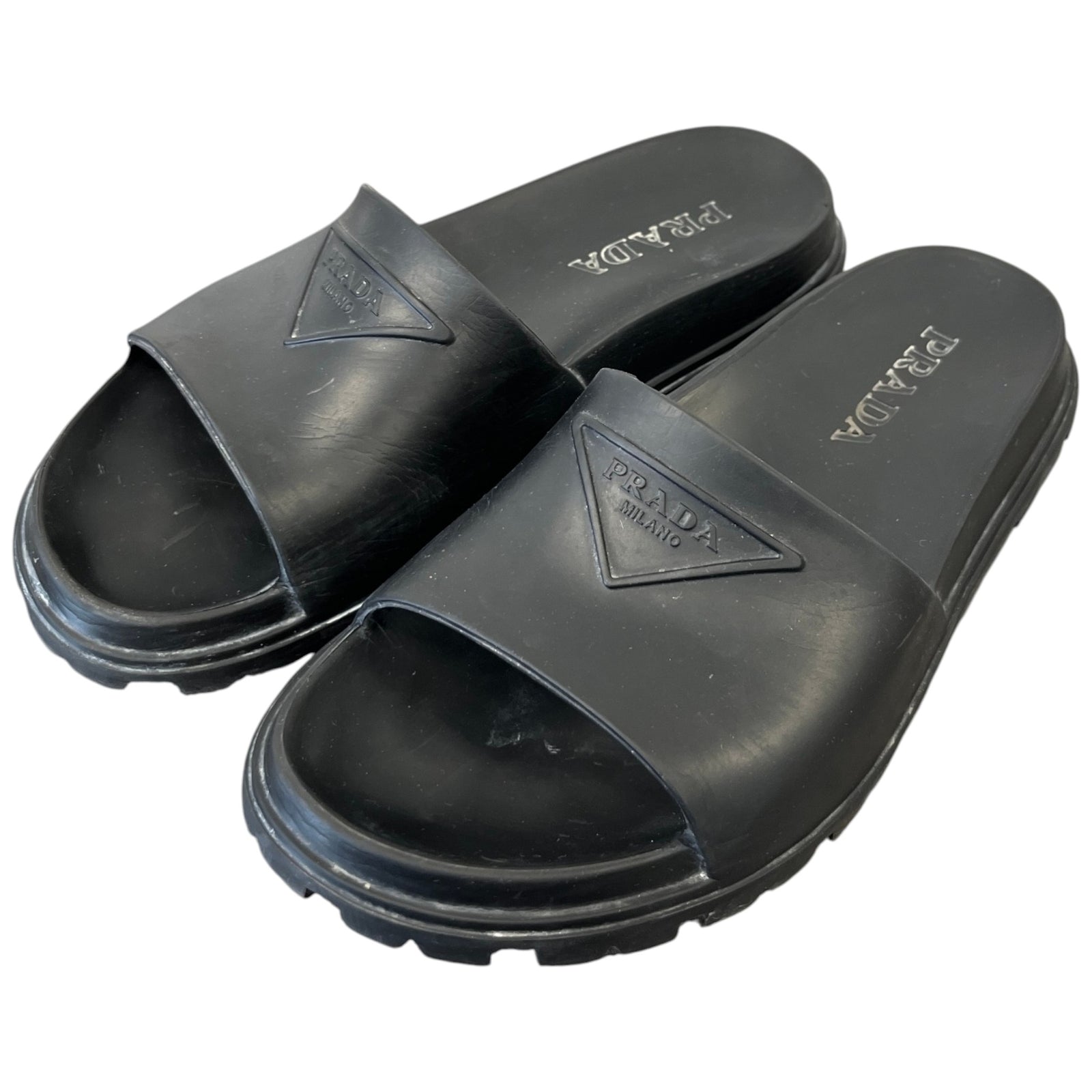 Men's Prada Triangle Logo Pool Slides Black Size UK 9 / EU 43 - Photo 9