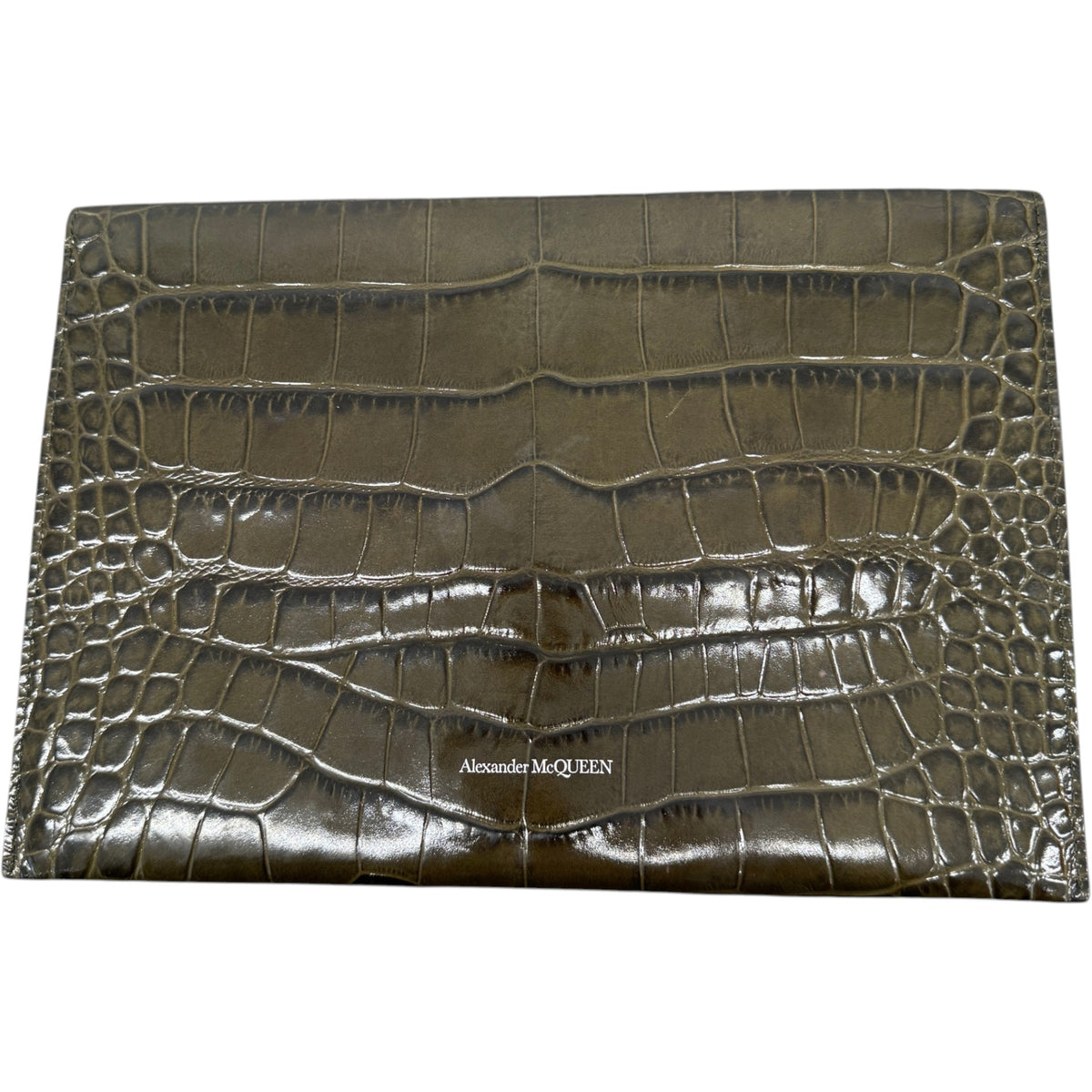 Women's Croc Print Skull Logo Clutch Green - Photo 6