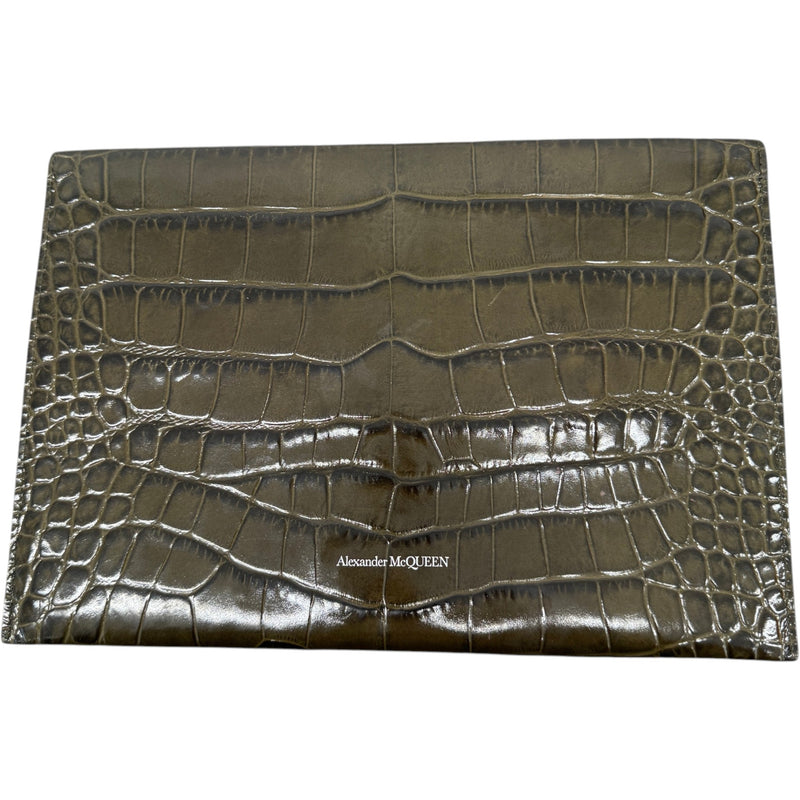 Women's Croc Print Skull Logo Clutch Green