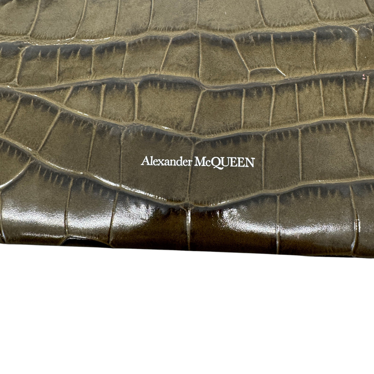 Women's Croc Print Skull Logo Clutch Green - Photo 7